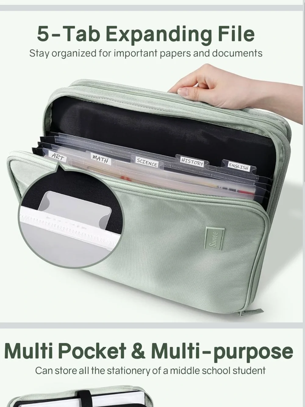 Sage Green zippered 2” Binder Bag with Handle. NEW!
